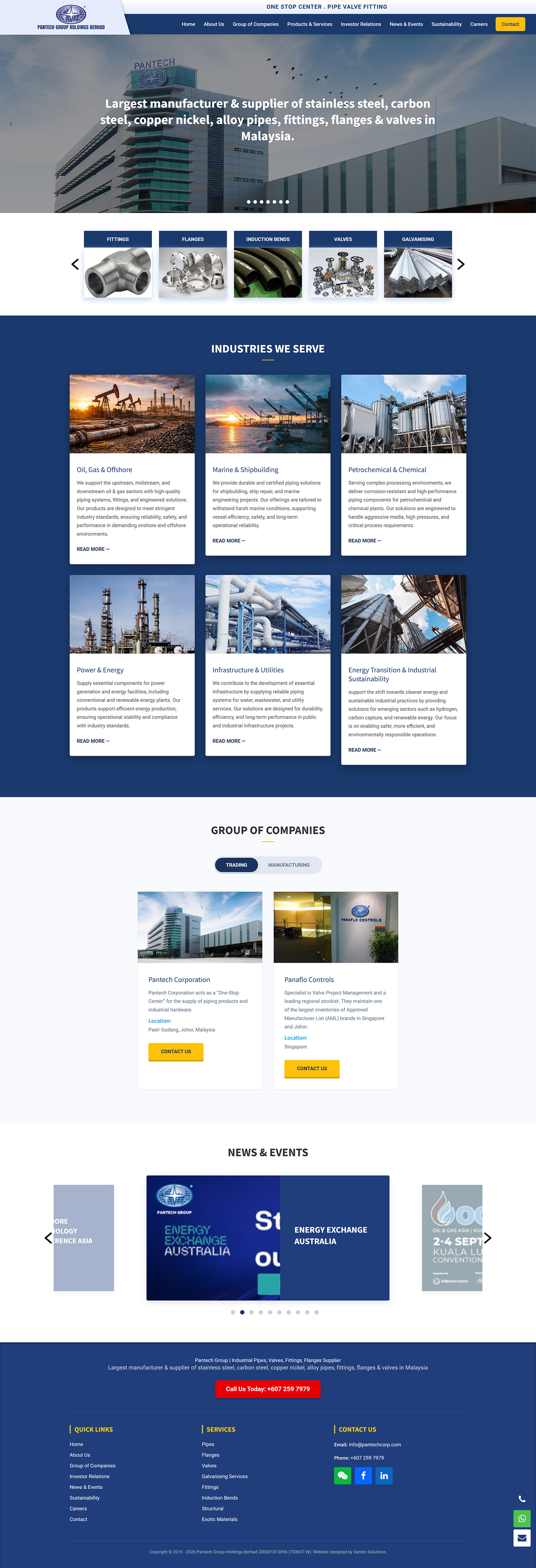 Pantech Group corporate website — industrial pipes, valves, fittings, and industries served